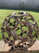Hand Crafted rustic Horseshoe Sculpture Garden Feature Sphere Ball approx 50cm 