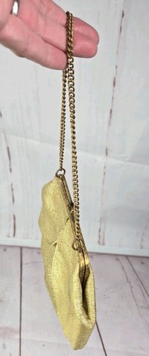 Vtg Gold Metallic Evening Bag Clutch Cabochons Kiss Lock Chain - Picture 6 of 14