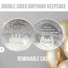 Happy Birthday Keepsake Lucky Silver Coin with reverse message Free Post UK