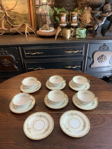 Noritake M China Cream Soup 2-Handled Bowls & Saucer Set- 14 Piece Japan Vtg - Picture 5 of 24