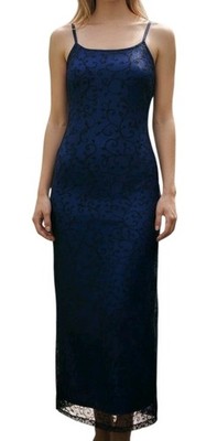 Vtg 90s Womens Blue & Black Burnout Velvet Whimsigoth Grunge Slip Dress Sz S