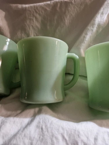 Vintage lot set 4 Fire King D handle jadeite Jadite coffee mugs cups oven ware
