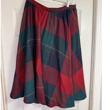 Russ Vintage Plaid Midi Skirt Red Green Tartan A-Line Academic 30" waist