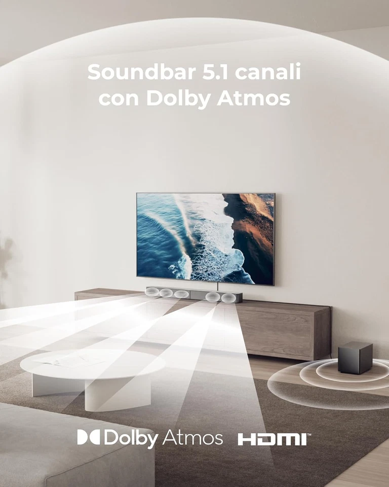 5.1Ch Soundbar TV Con Dolby Atmos, Impianto Audio Surround per Home Theater, Sou - Immagine 2 di 4