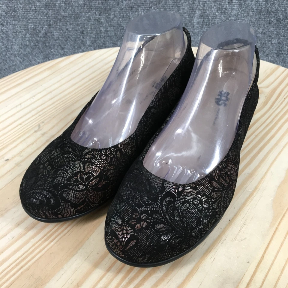 Zapatos planos de ballet SAS para mujer 9,5 W negros escénicos florales punta redonda sin cordones informales Foto 3 de 4