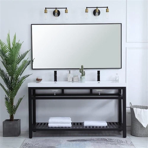 Elegant Decor Raya 60" Double Resin Top Metal Bathroom Vanity in Black - Picture 14 of 14