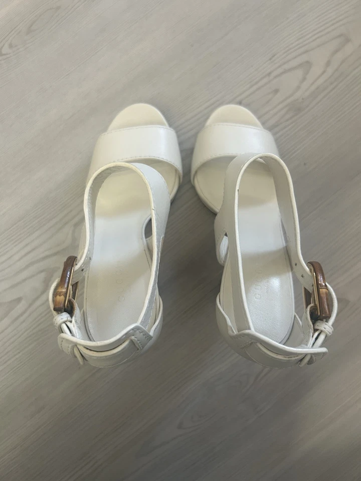Gucci Lifford Bambú Hebilla Bloque Tacón en Cuero Blanco Talla 39 Foto 3 de 4