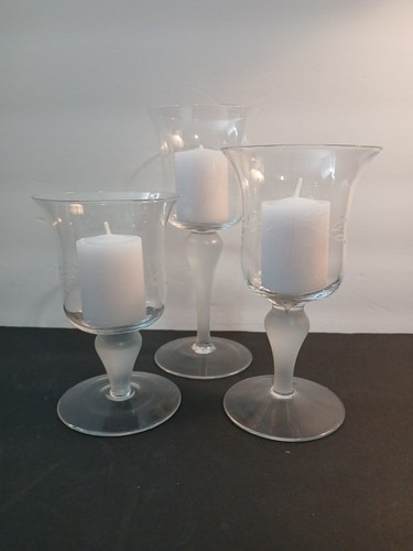 Princess House Heritage Frosted Stems Votive Crystal Candle Holders 6125 Set 3 - Picture 5 of 19