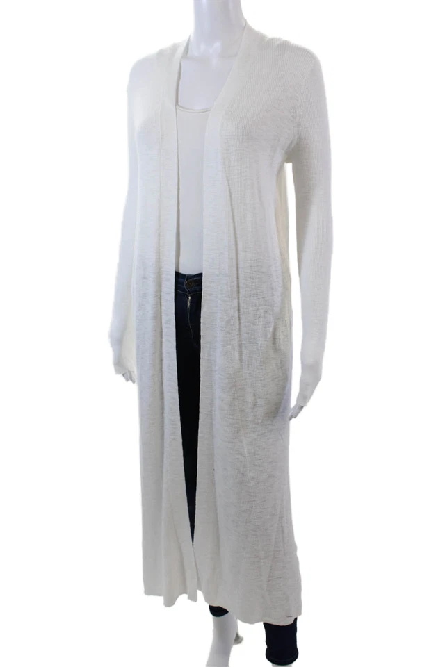 360 Sweater Womens Open Front Ribbed Knit Long Cardigan Sweater White Size XS - Image 2 of 4