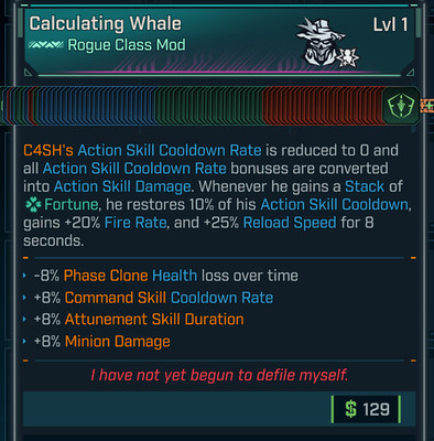 Borderlands 4   MODDED COM   C4SH Whale   Lvl 1 All Skills Maxed   PS PC XBOX