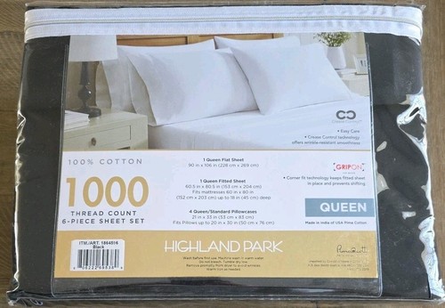 Highland Park The Finest 1000 Thread Count 6Pc Queen Black Sheet Set 100% Cotton