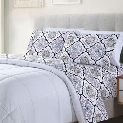 Bibb Home Bibb Home Egyptian Luxury 1800 Count Printed 4 Piece Sheet Set