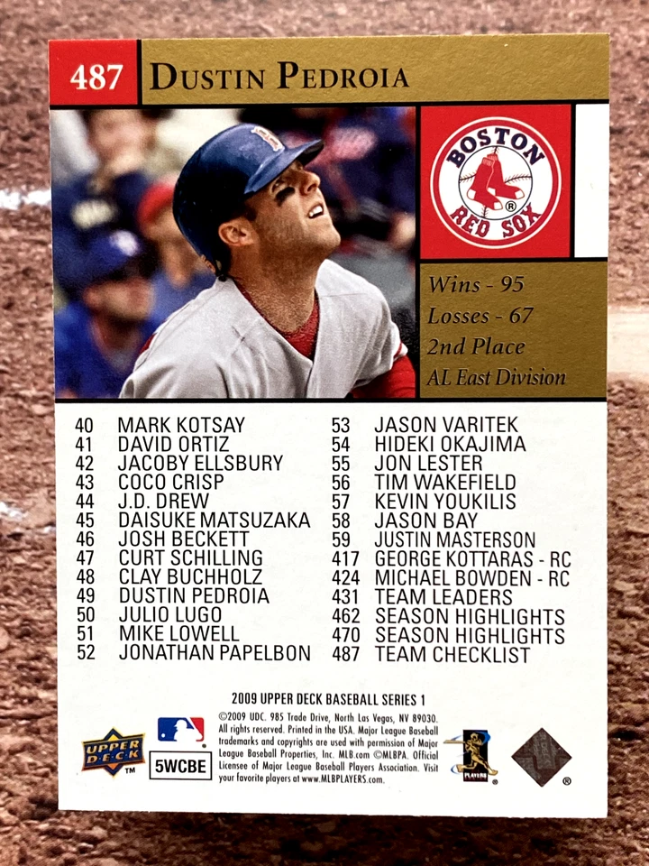 2009 Upper Deck Dustin Pedroia #487 Boston Red Sox - Image 2 of 2