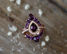Purple Amethyst Engagement Ring Sterling Silver Bridal Ring Set Wedding RING