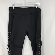 Dressfo Black Lace Up Corset Leg Capri Pants Large