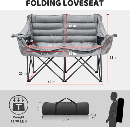 NAIZEA Oversized Doppel Klappstuhl, Camping Rasen Stühle Terrassen Lounge Stühle - Bild 3 von 7