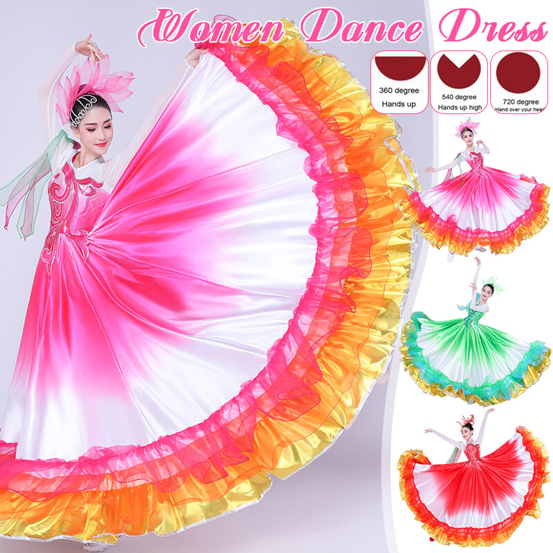 360/540/720 Grados España Baile Flamenco Intérprete Vestidos Mujer Escenario Disfraz