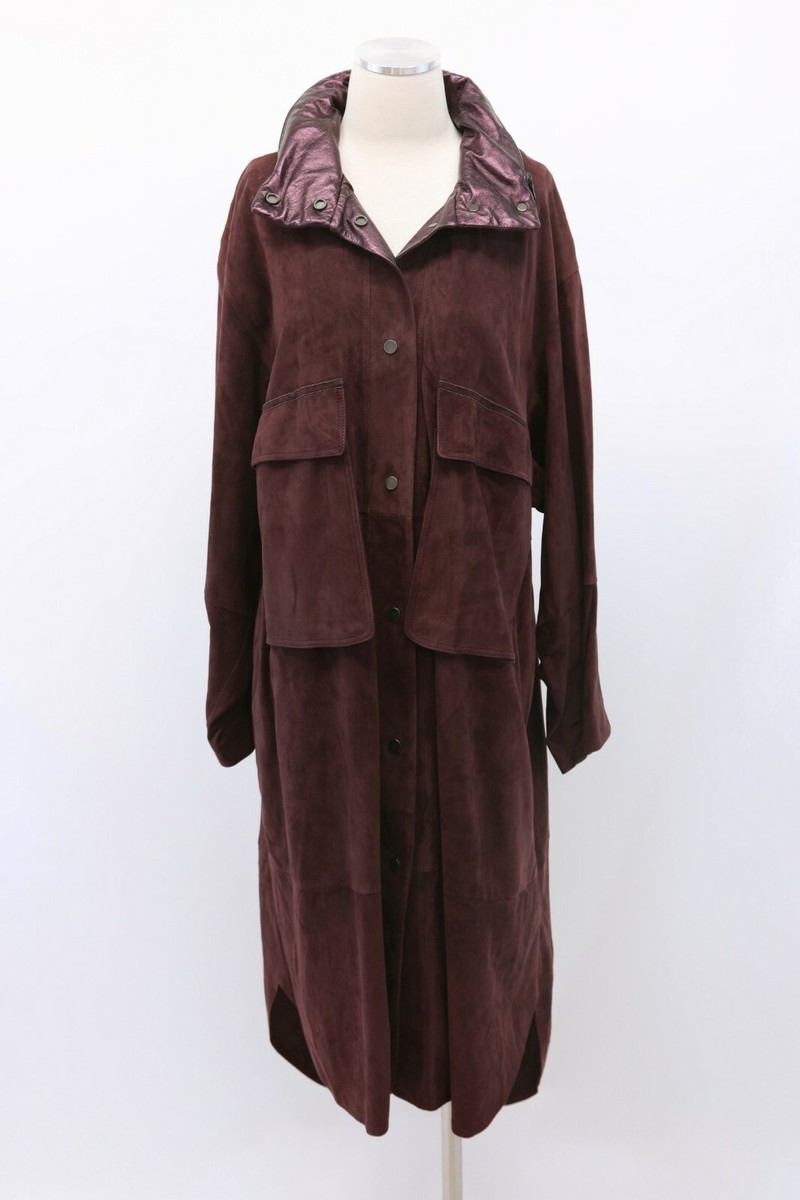 NWT$11395 Brunello Cucinelli Leather Suede OverCoat W/Hood