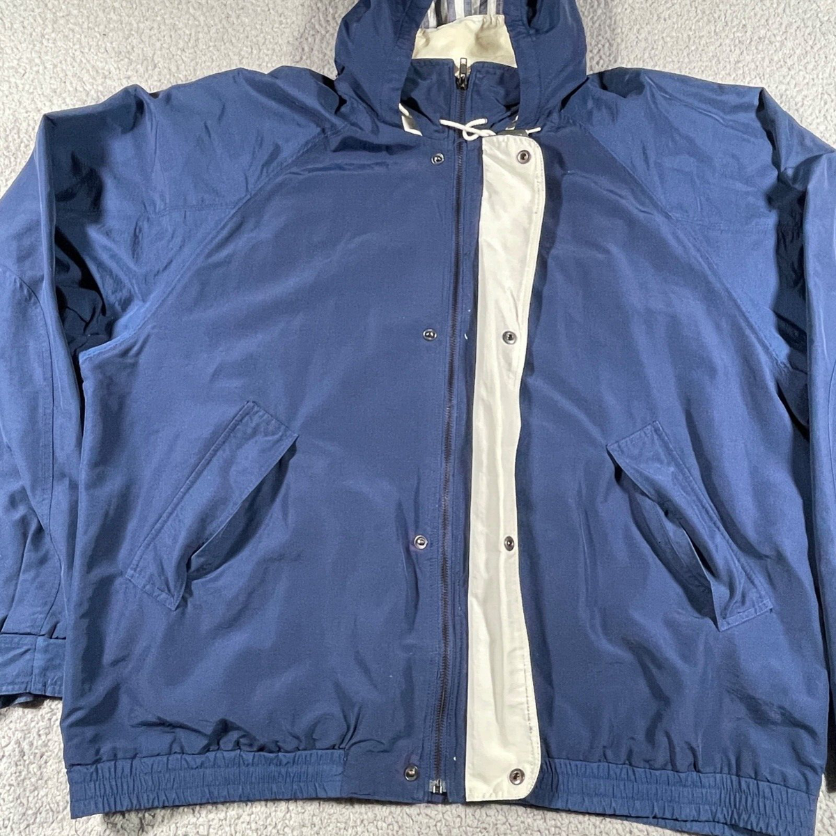Vintage Eddie Bauer Jacket Mens Size XXL Blue Hood Lined Pin