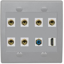 3 Speaker 6 Banana Binding Post Wall Plate 1 x RCA and HD Flat 2 Gang Gray