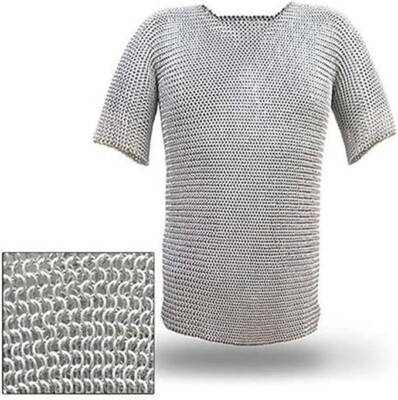 Medieval Warrior Haubergeon Butted Chain Mail Replica Armor Medium Shirt Silver
