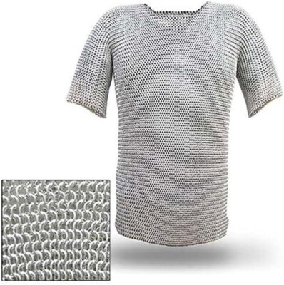 #ad Medieval Warrior Haubergeon Butted Chain Mail Replica Armor Medium Shirt Silver $74.99