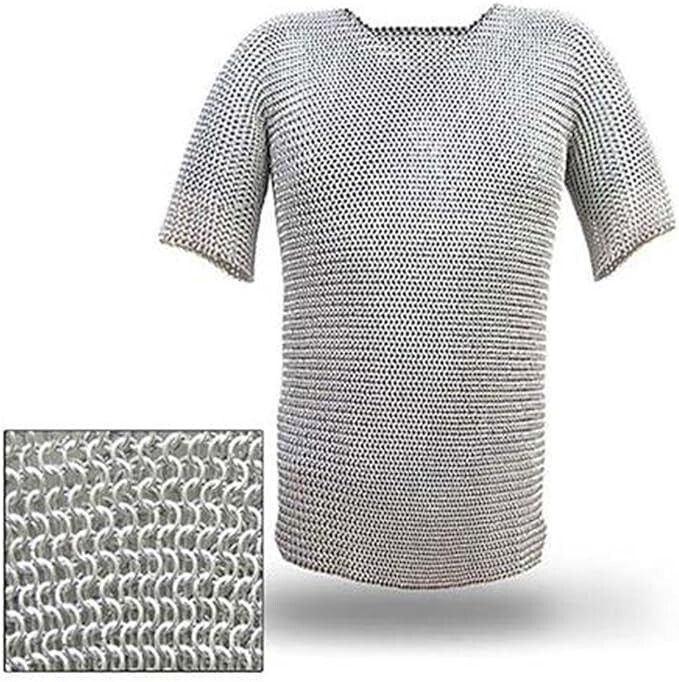Guerrero Medieval Haubergeon Butted Chain Mail Réplica Armadura Camisa Mediana Plateada