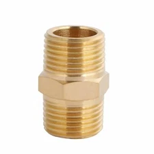 U.S. Solid 1pc Brass Pipe Fitting, Hex Nipple, MNPT 3/8" x MNPT 3/8"