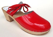DALA Damen Clogs Pantoletten mit Absatz rot Holz/Leder Gr. 39 handmade in Sweden