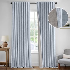 MIULEE Chambray Blue 100 Blackout Linen Curtains 96 Inch 2 Panels Set Double...