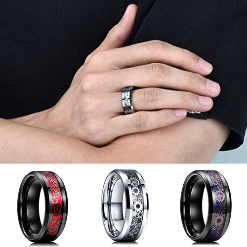 8mm Men's Stainless Steel Dragon Color Contrast Ring Gear Jewelry Wedding Band ^ - Afbeelding 1 van 13