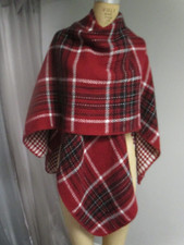 Red Plaid Houndstooth Shawl Wrap Reversible Ladies One Size