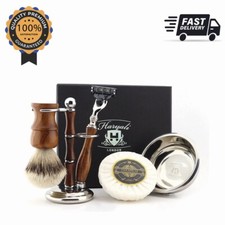 Shaving Set 3 Edge Shaving Razor, Synthetic Silver Tip Brush & Stand Bowl Soap