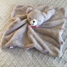 Kelly Baby Brown Bear Security Blanket Rattle Tags Lovey Baby Toy Pink 14.5