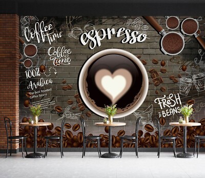 3D Love Coffee A5034 Business Wallpaper Wall Murals Self-adhesive Commerce