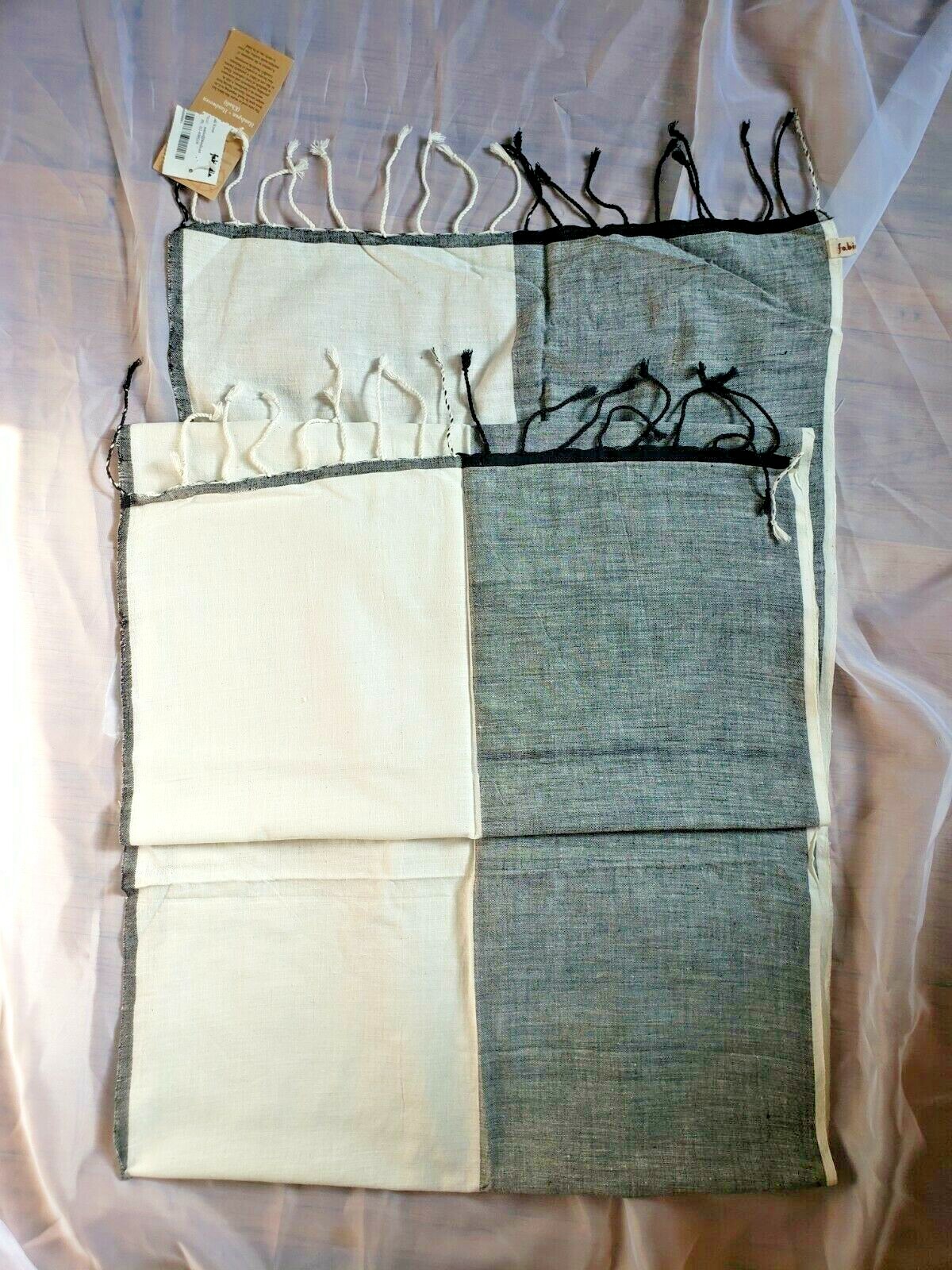 Fabindia Khadi - NWT - Large Grey White & Black Scarf/Wrap w/ Tassels *HANDSPUN*