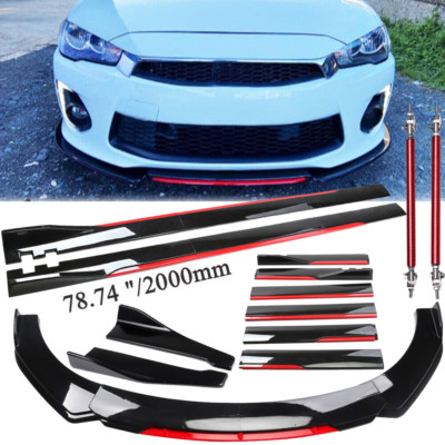 Front Bumper Lip Splitter Side Skirt Gloss Black Red For Mitsubishi Lancer GTS