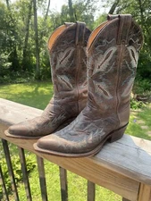 Justin Bent Rail Brown Leather Cowboy Cowgirl Western Boots 7.5 Boot Barn BRL106
