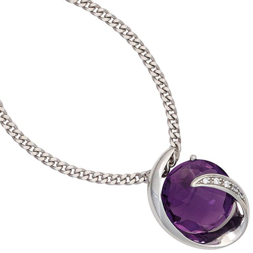 Pendiente Amatista Violeta Lila Y Diamantes Brillantes 585 Oro Blanco, Dama - Imagen 3 de 3
