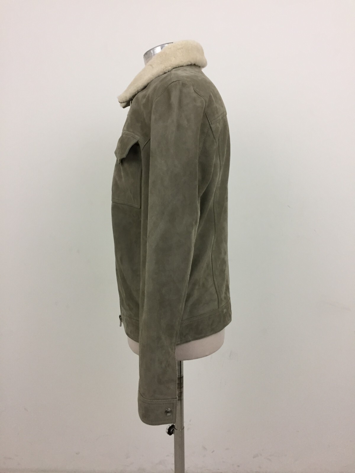 Reiss Men's Bomber Jacket Size L Sage Leather Suede Pockets Zip