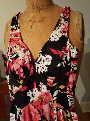 VTG Bathing Suit 1-Piece-Built in Skirt, Maxine, Size 12, Spandex-Nylon Floral
