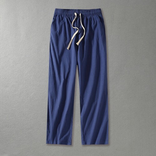 Chinese Straight Leg Pants Men's Summer Solid Color Cotton Linen Casual Trousers - Picture 7 of 16