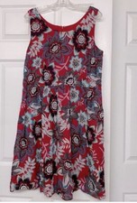 Talbots Red Floral Print Sleeveless Cotton Dress with Pockets Sz 16