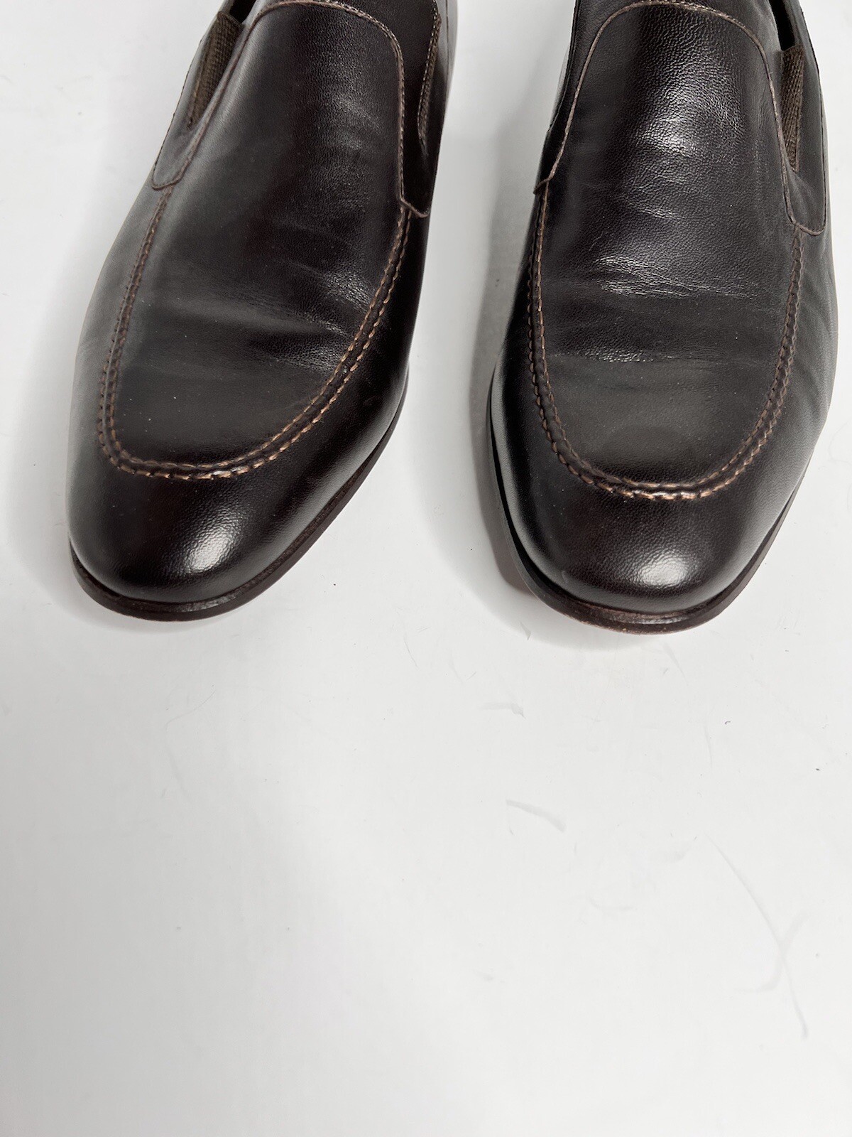 Size 9 A Testoni Basic Brown Leather Slip On Loaf… - image 3