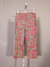 Betsey Johnson Vintage 90s Capri Cropped Beach Floral Pink Green Pants Small