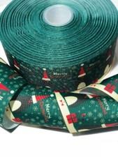 Merry Christmas Penguin and Trees Grosgrain Ribbon 1.5" 