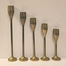 Mid Century  Modern, Brass Tapered Candle Stick Holders Set of Five Swiss Colony