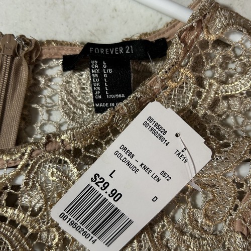 Abito tubino pizzo nudo oro Forever 21 foderato taglia large nuovo con etichetta - Foto 3 di 5