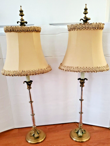 John Richard Brass/Crystal Pair Column Table Lamps 36" Tall/JRL-6942 - Bild 1 von 24