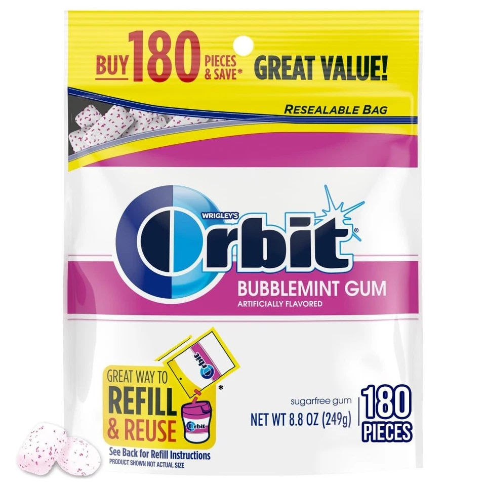 2 pack  Orbit Bubblemint Sugar Free Chewing Gum, Value Pack - 180 Ct each bag - Image 2 of 2